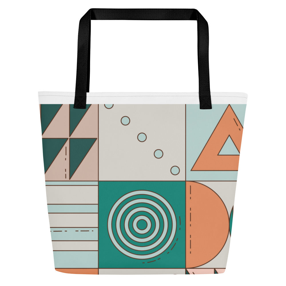 Modern Mid Century Box Patterns All-Over Print Large Tote